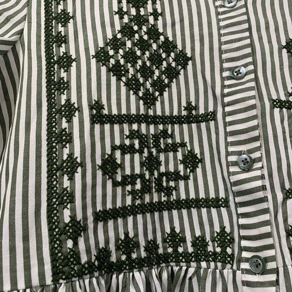 REFKA Green (sage) - Stripe - Point Collar - Tunic embroidered Size 38 dress - Picture 4 of 8